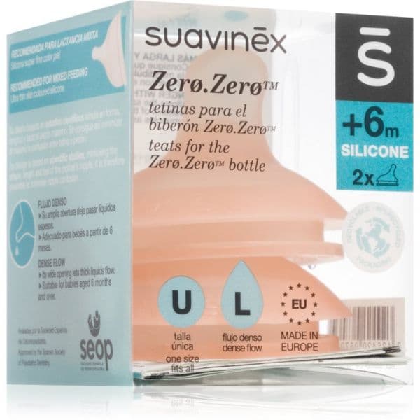 Suavinex Tetina Silicone Anticólica Flow L Denso Zero +6m 2 Unidades