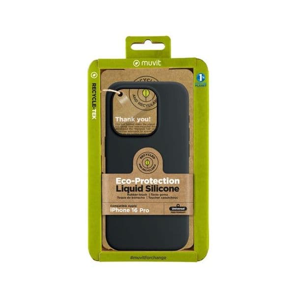 Muvit Capa Recycletek Liquid Silicone para iPhone 16 Pro Black