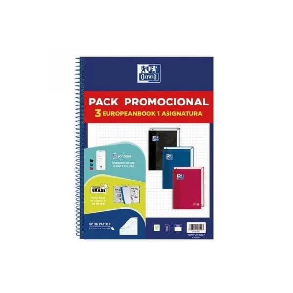 Oxford Caderno Quadriculado A4+ Espiral 80 Folhas Pack 3