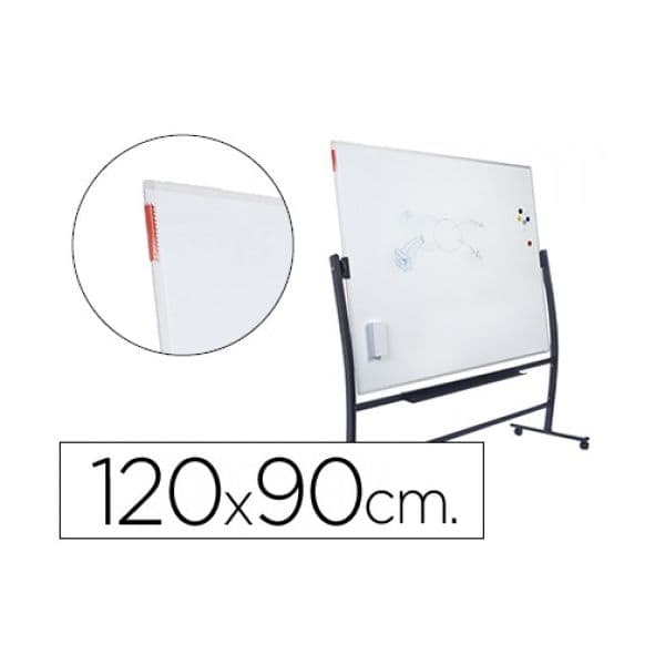 Rocada Quadro Branco Magnético Lacado Vitrificado Dupla Face Giratório com Suporte e Rodas 90x120cm