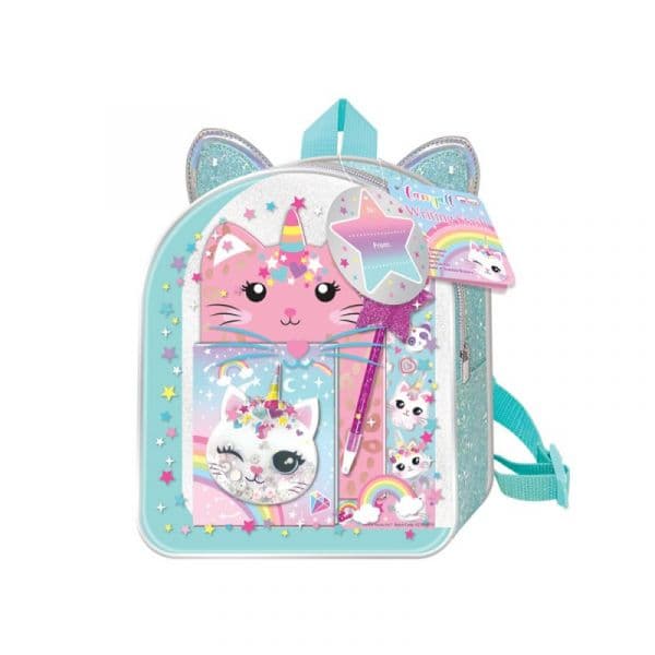 Hot Focus Mini Mochila Beleza com Acessórios Escrita Gatinha