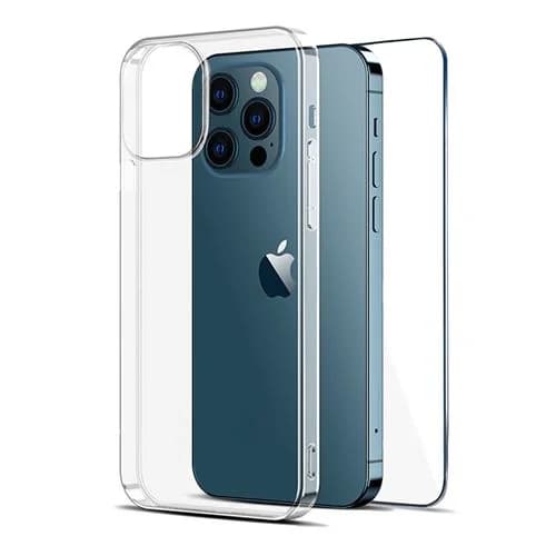 4-OK Capa Ultra Slim 0.2 + Película Protetora de Ecrã Vidro Temperado Glass Dúo para iphone 15 Pro Max Clear