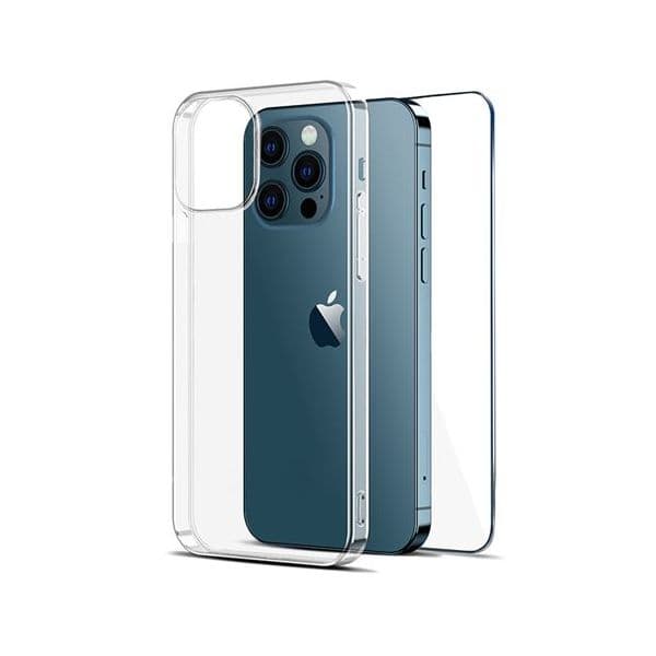 4-OK Capa Ultra Slim 0.2 + Película Protetora de Ecrã Vidro Temperado Glass Dúo para iphone 15 Pro Max Clear