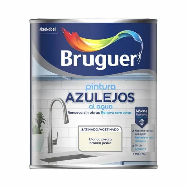 Bruguer Tinta Azulejo e Ladrilho Branco/Cinzento e Branco Pedra Acetinada/Satinado à Base de Água 750ml