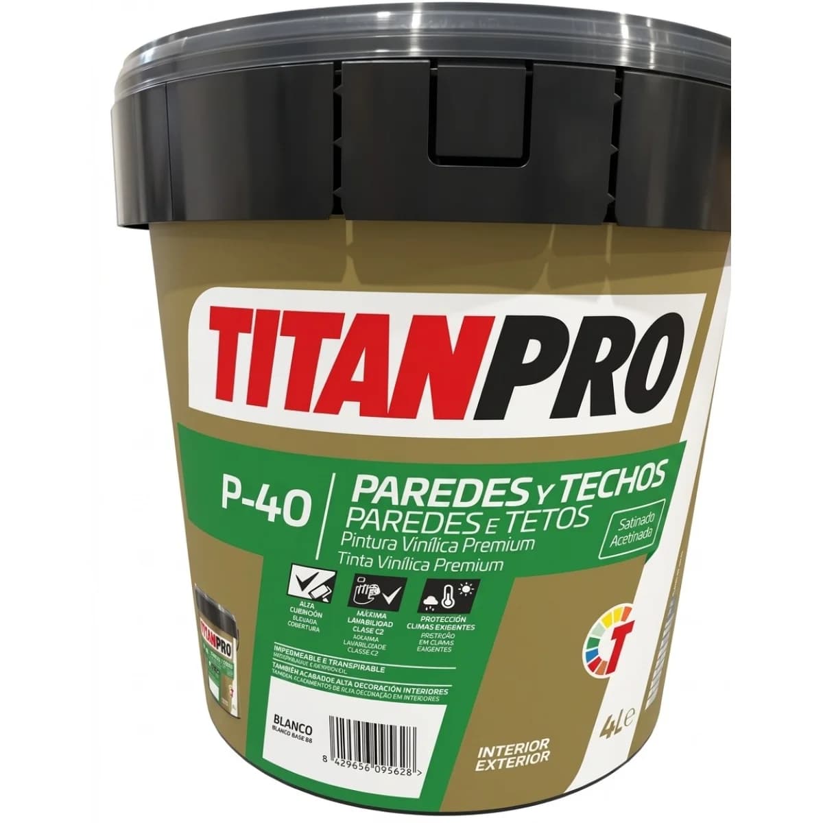 TitanPro P-40 paredes e tetos acetinada Branco 4L refª 5985082 Titan - 5985082 - Ferramentaspro.pt