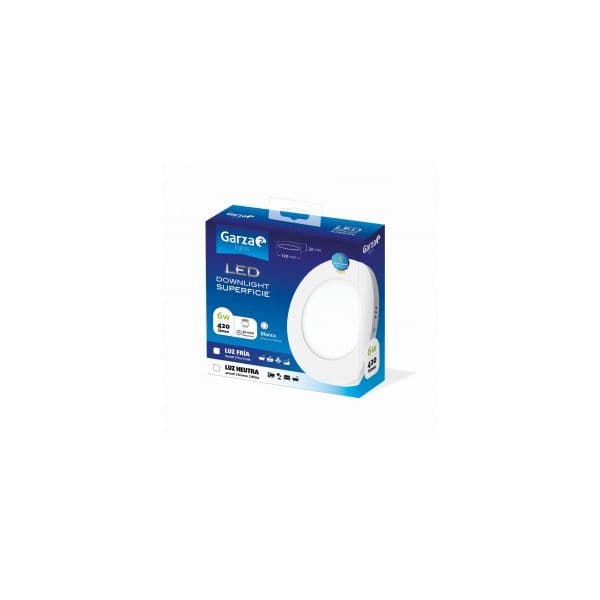 Garza Lighting, Downlight Superficie LED Circular Ø120 6W 420 Lúmenes 65K Luz Fría, Blanco 401433