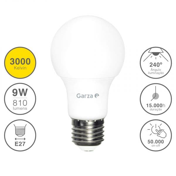 Garza Lighting Lâmpada led Standard 9W, E27, 240º, 810 Lúmenes, 3000 K, Luz Cálida