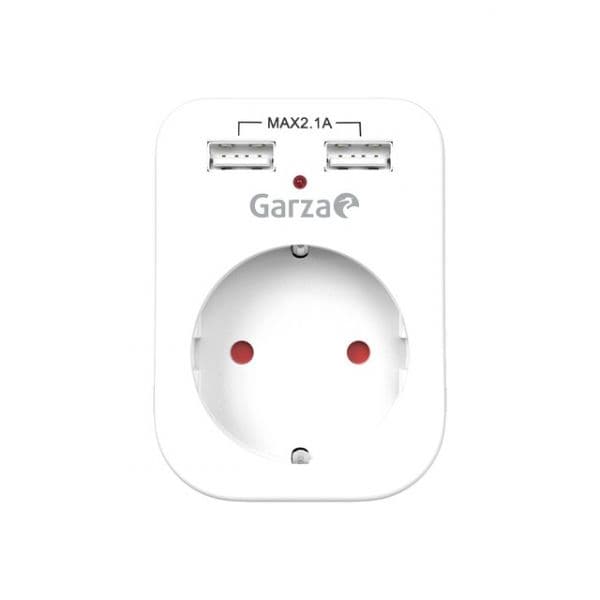 Garza Home Adaptador de 1 Toma Schuko + 2 Conexiones usb, Protección Infantil