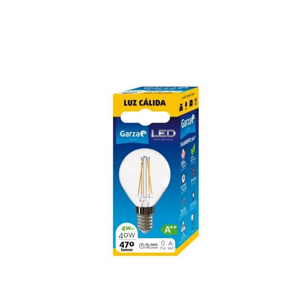 Garza Lighting Lâmpada led Esférica 4W, E14, 360º, 470 Lúmenes, 2700 K, Luz Cálida