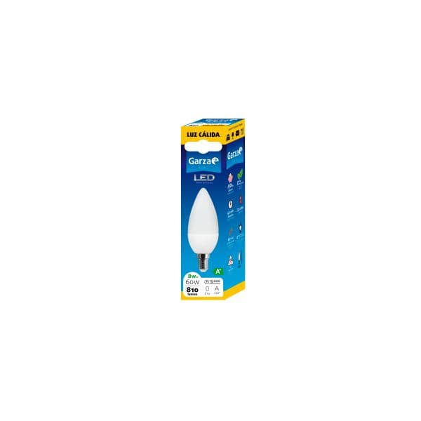 Garza Lighting, Lâmpada LED Vela 8W, E14, 220º, 810 lúmenes, 3000 K, Luz Cálida 461034