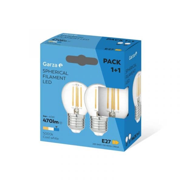 GARZA Pack 2 Lâmpada led Filamentos Esférica E27 470 Lm 50K