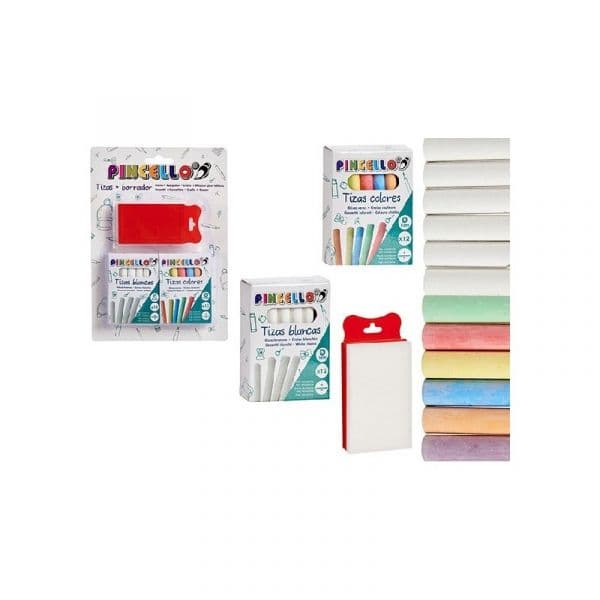 Pincello Conjunto Giz Branco e Colorido c/ Apagador de Quadro