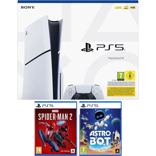 Sony PlayStation 5 Slim Standard Edition 1TB SSD + Astro Bot + Spider-Man 2