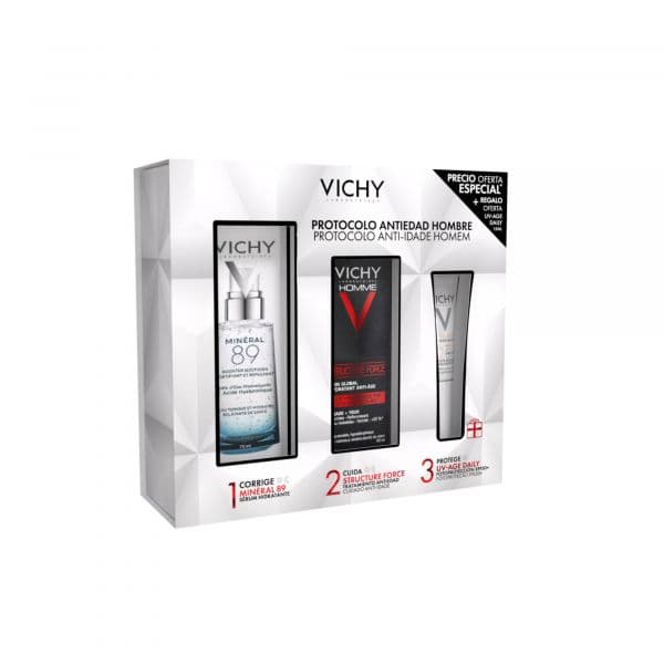Vichy Homem Mineral 89 Sérum Hidratante 50ml + Structure Force 50ml + Capital Soleil UV-Age Daily SPF50+ 15ml Coffret