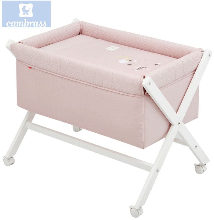 CAMBRASS - BERÇO DE MADEIRA LUA ROSA / BCO 55x87x74 CM