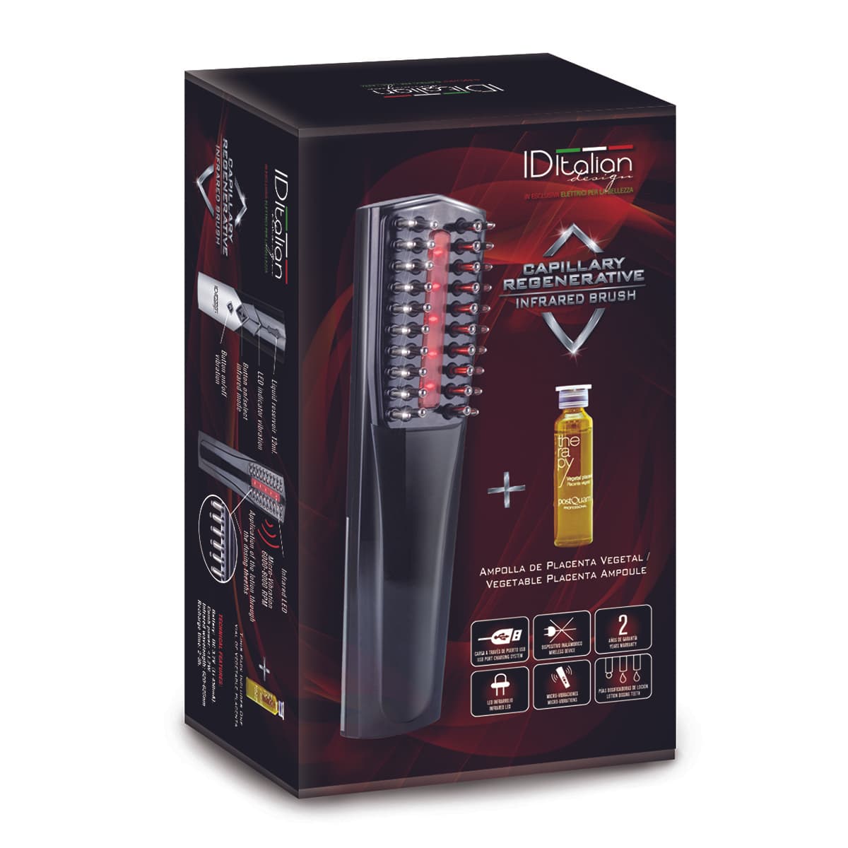 Alisador de Cabelo Italian Design Escova Regeneradora de Cabelo + Placenta 9ml