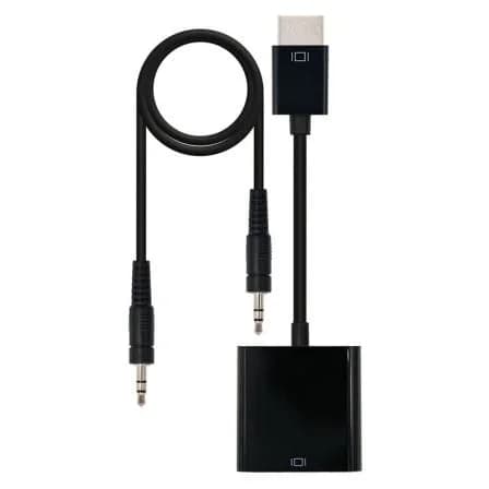 Conversor NANO CABLE HDMI Macho - VGA Hembra - Jack 3.5 Hembra / 10cm / Preto / 10.16.2001-BK