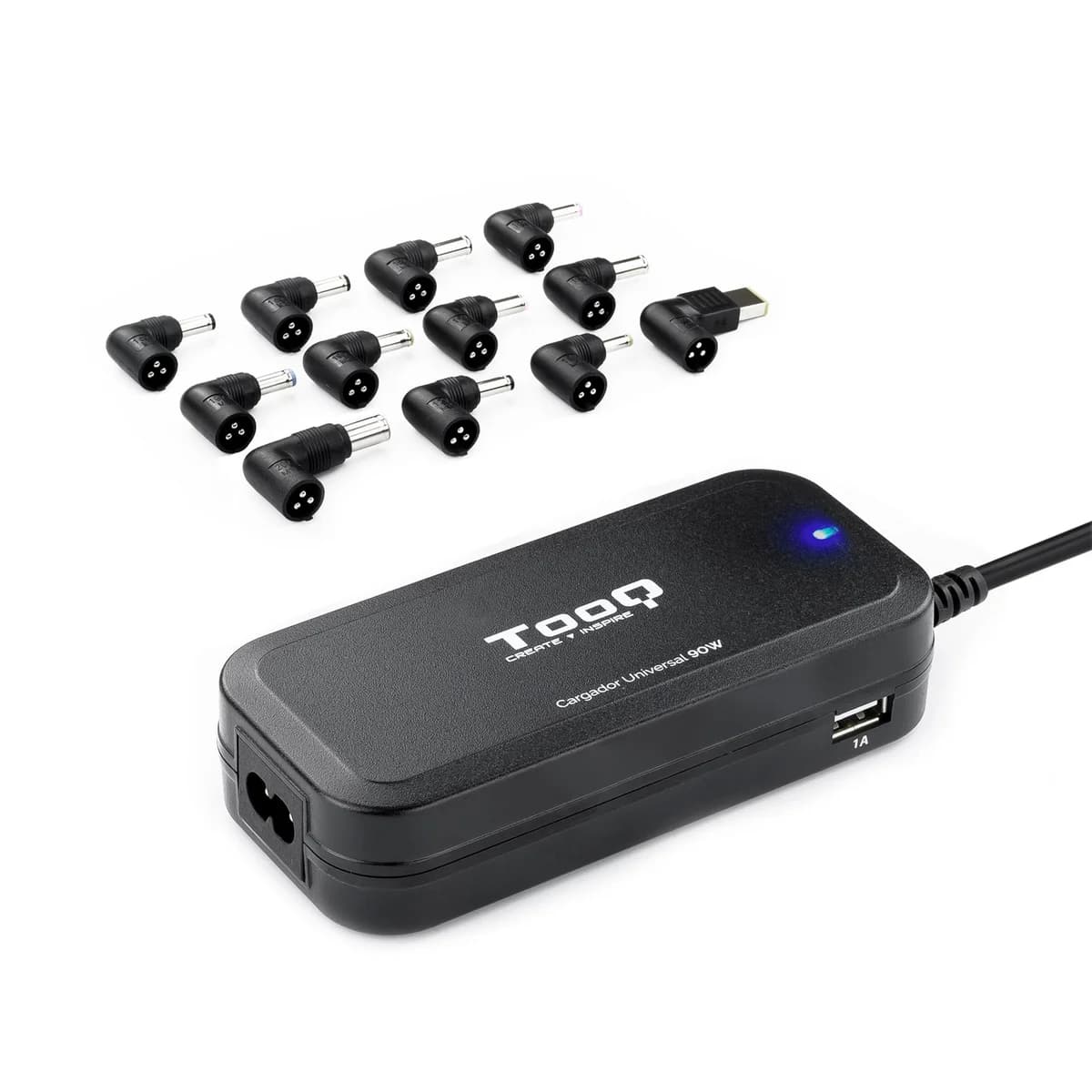 Carregador de Portátil Tooq 90W 2x USB 12 Conectores Preto - Image 1