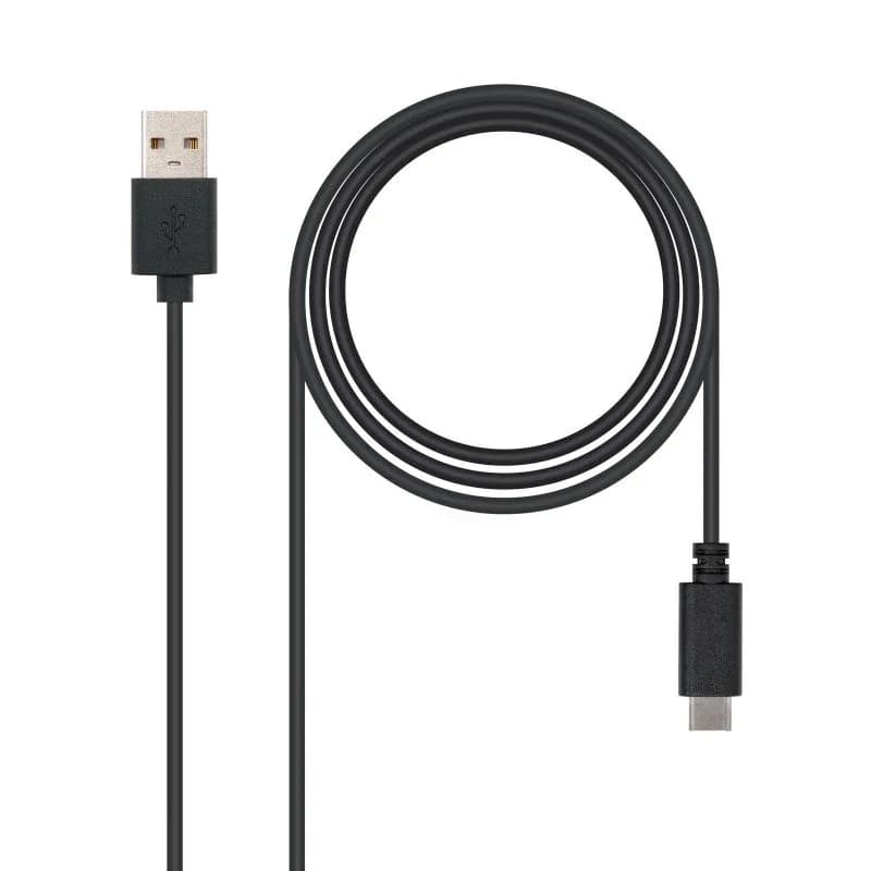 Cabo USB 2.0 3A Nanocable Tipo USB-C/M-A/M 2 M Preto - Image 1