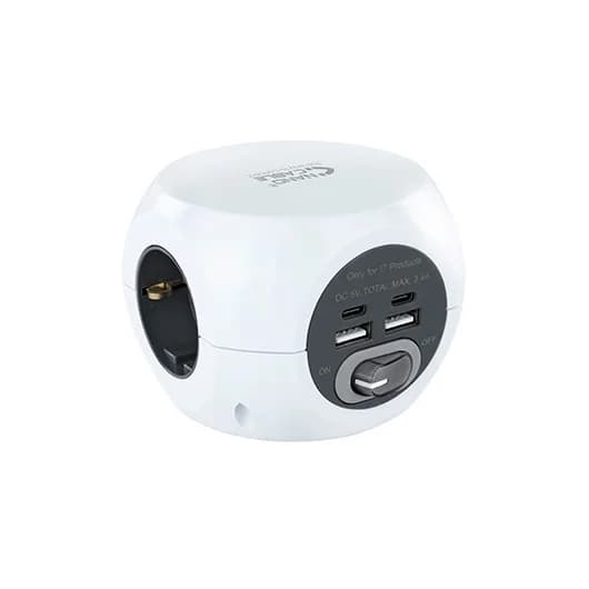 Nanocable Bloco de 3 Tomadas com 2x usb + 2x Type-c Branco