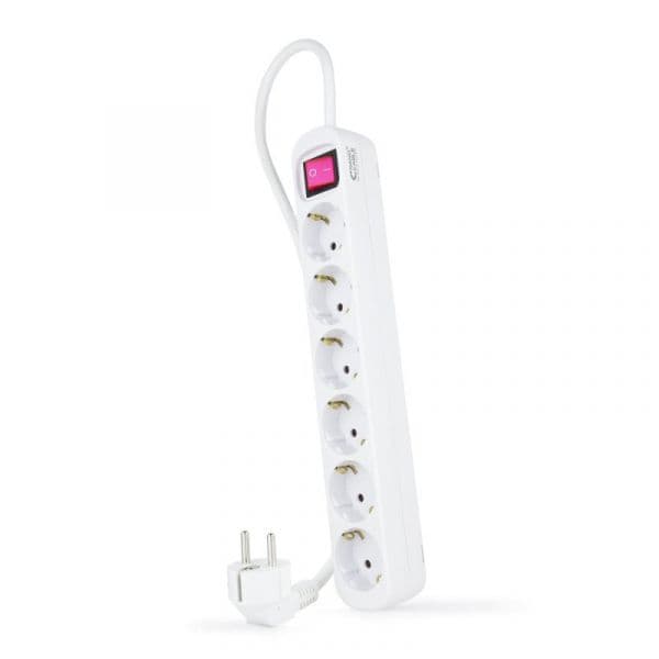 Nanocable Bloco de 6 Tomadas com Interruptor Branco