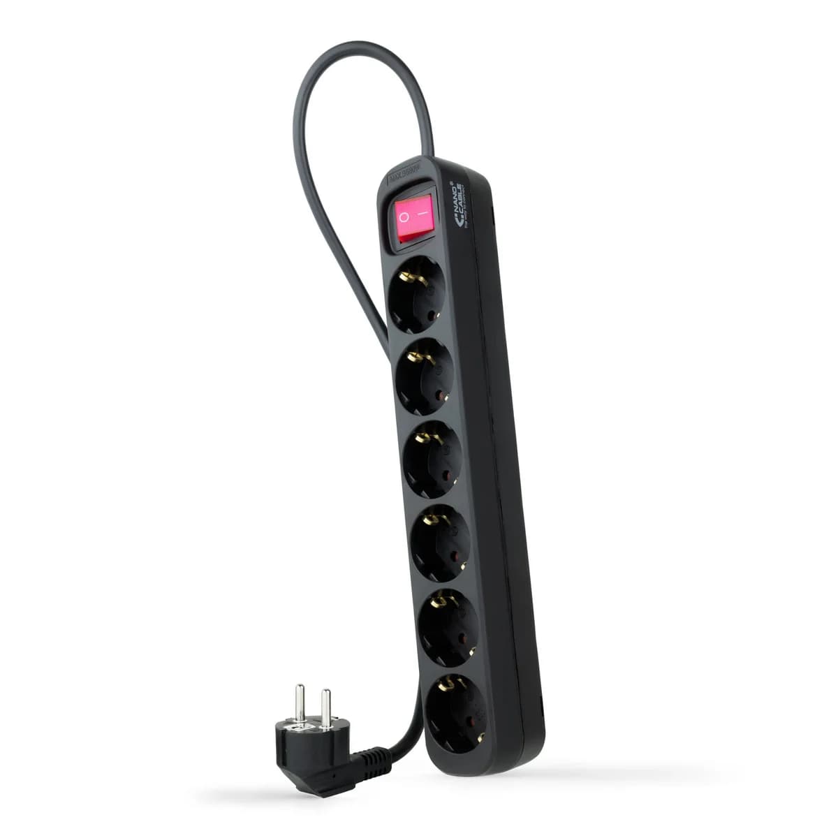 Nanocable Bloco de 6 Tomadas com Interruptor Preto
