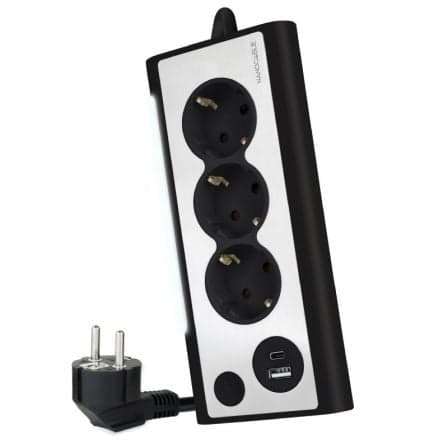 Régua Nanocable 3 Tomadas / 2x USB ( USB-C / USB-A ) Preto