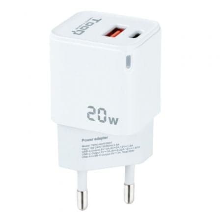 TooQ Carregador de Parede 1xUSB Tipo-C 1x USB 20W Branco