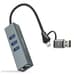 Nanocable Adaptador de Rede / Hub / Conversor USB-C + USB-A/M 3.0 para Ethernet Gigabit e Hub 3xUSB-A 3.0, 15 cm, Grey