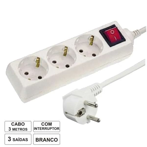 Tomada El?trica C/ 3 Sa?das Interruptor 3M