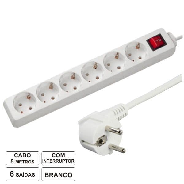 Aigostar Tomada Eléctrica C/ 6 Saídas Interruptor 5M - TE6CB5(E)