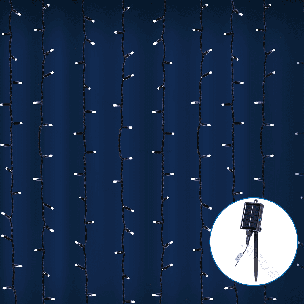LUZES DE CORDA PLANAS DE CORTINA SOLAR, BRANCO FRIO, 3M+1M*1M