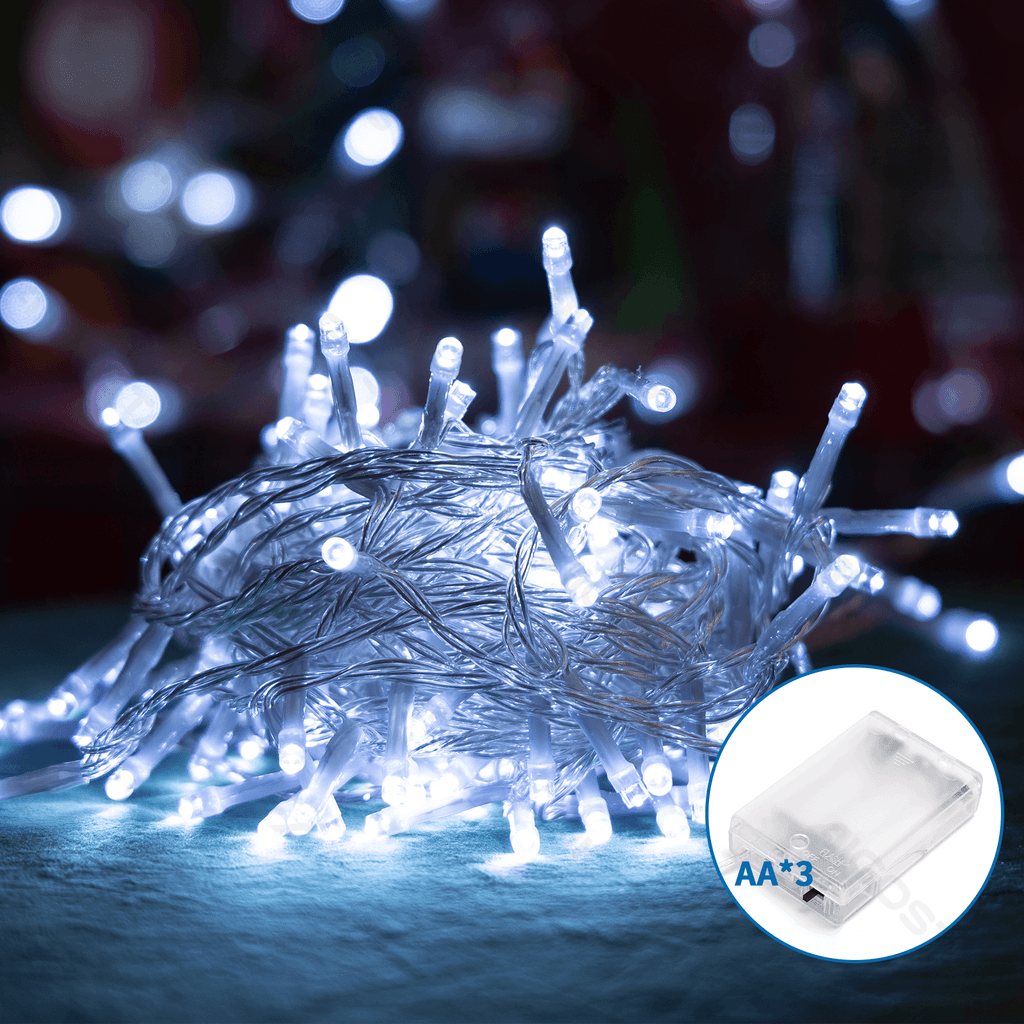 LUZES DE CORDA PLANAS DE BATERIA 3AA, BRANCO FRIO, 2M