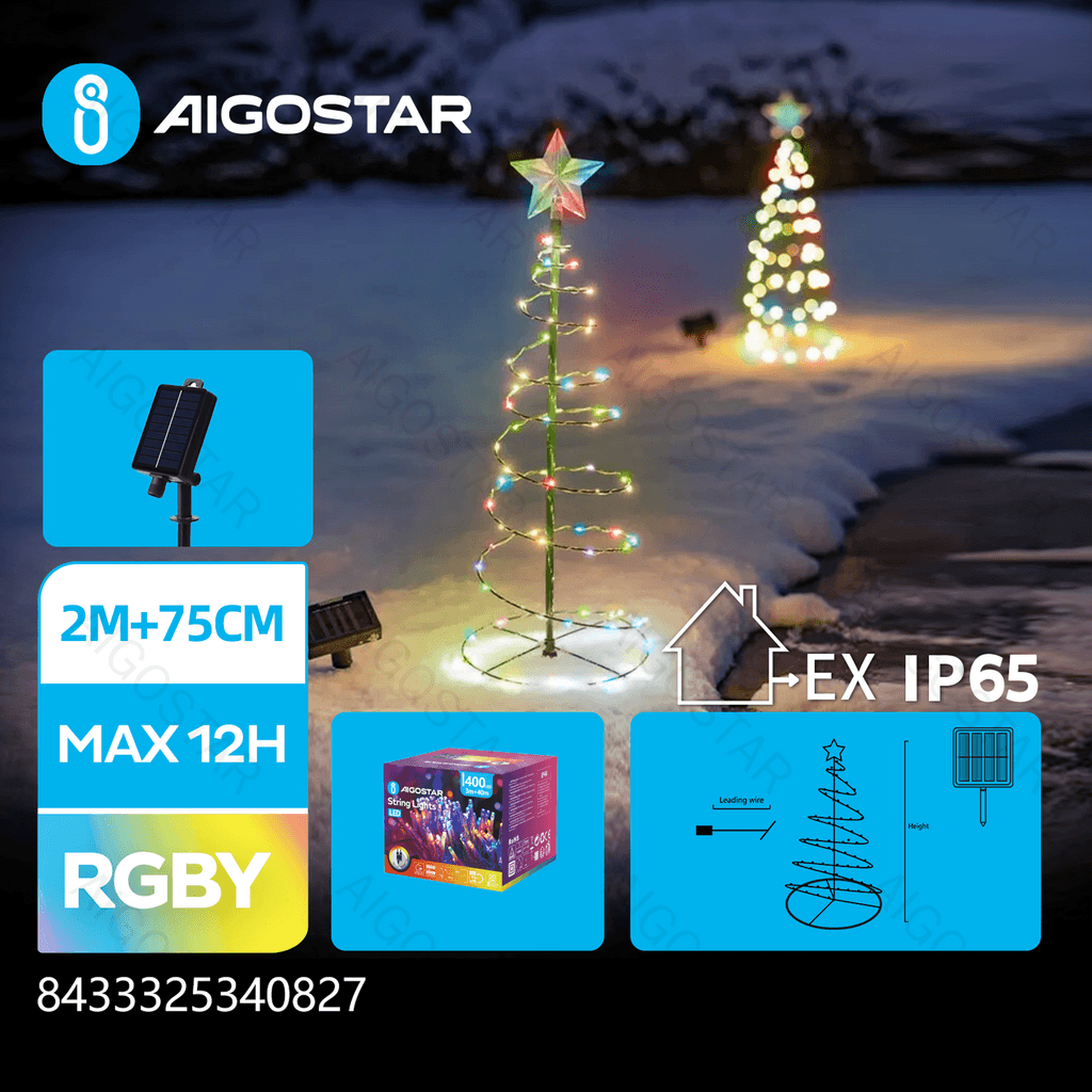 SOLAR LIGHT-UP CHRISTMAS CONE TREE DECORATION, RGBY, 2M+75CM, IP6