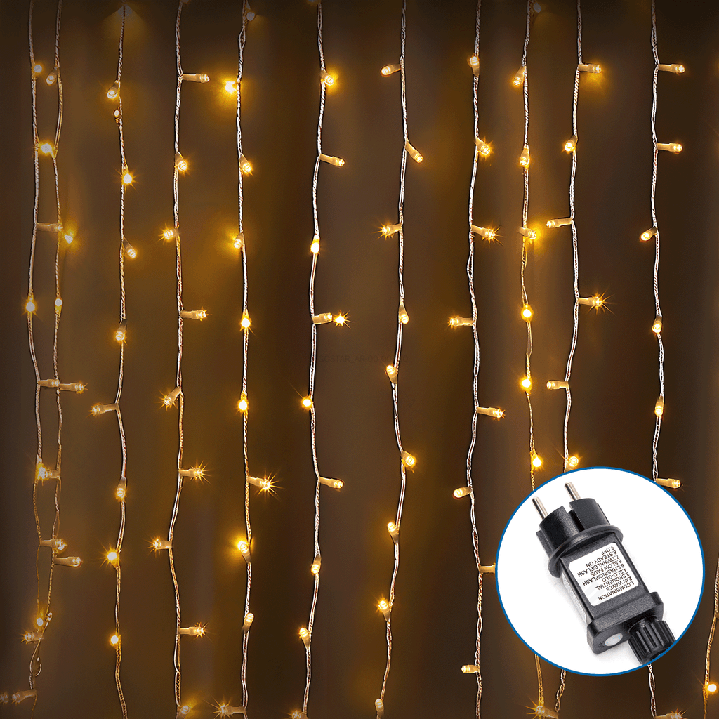 LUZES DE CORDA PLANAS DE CORTINA DE BAIXA TENSÃO, BRANCO QUENTE,