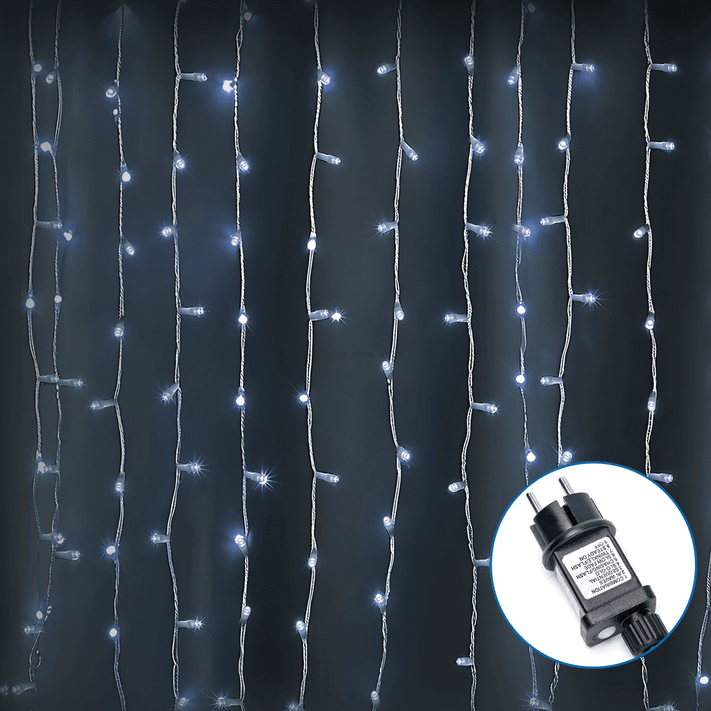 LUZES DE CORDA PLANAS DE CORTINA DE BAIXA TENSÃO, BRANCO FRIO, 2M