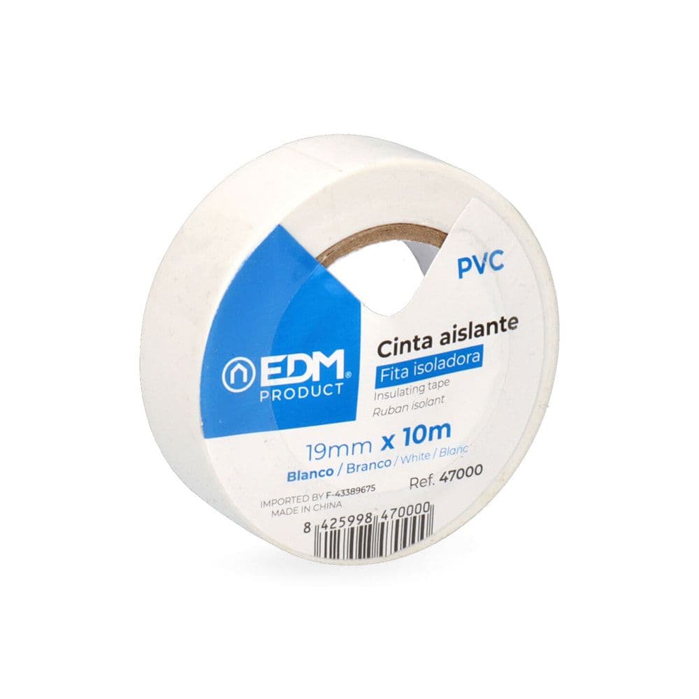 FITA ISOLADORA 10M X 19MM BRANCA EDM ALTA QUALIDADE (BLISTER 1 UN