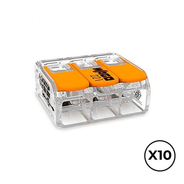 Wago Conector Rápido 221-613 Transparente Alavanca 3 Condutores 6mm² 450V 41A