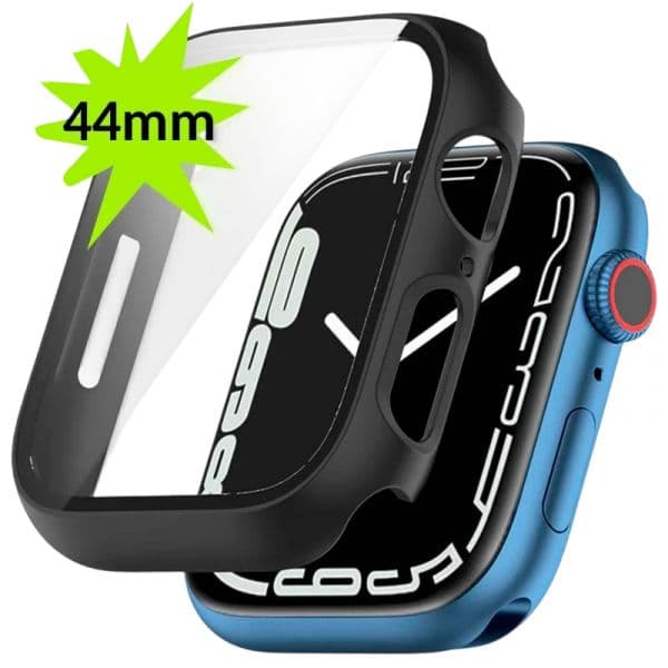 Crococase Capa Protetora de PC com Vidro Temperado para Apple Watch Series 4/5/6/SE 44" Black