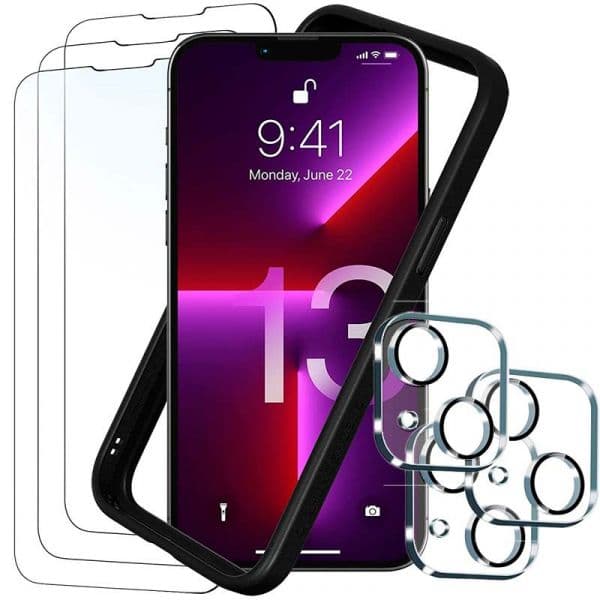 Pack de Acessórios iphone 13 com 3 Película de Ecrã + 3 Película de Vidro para Cámara + Capa Bumper - 74841