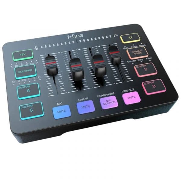 Fifine Misturador De Áudio SC3 RGB com Entrada XLR Preto