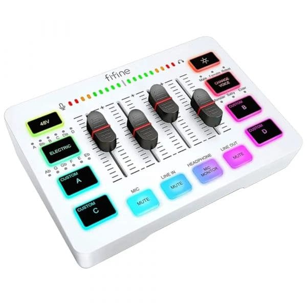 Fifine Misturador De Áudio SC3 RGB com Entrada XLR Branco