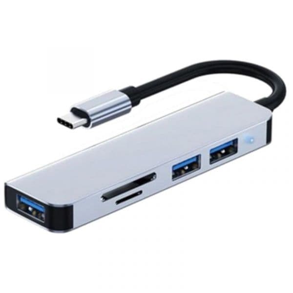 Hub USB BYL-2103T 5 em 1 USB-C/USB 3.0+2.0+microSD+SD Prata