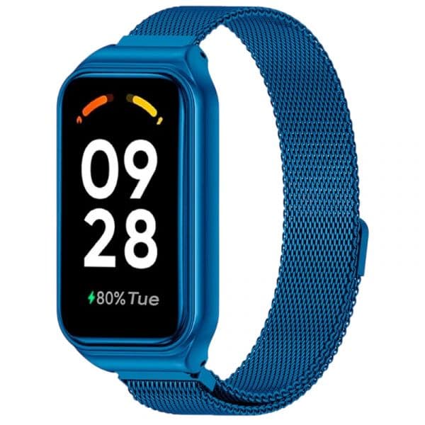 Crococase Pulseira Milanesa Magnética para Xiaomi Mi Smart Band 8 Active / Redmi Smart Band 2 Blue