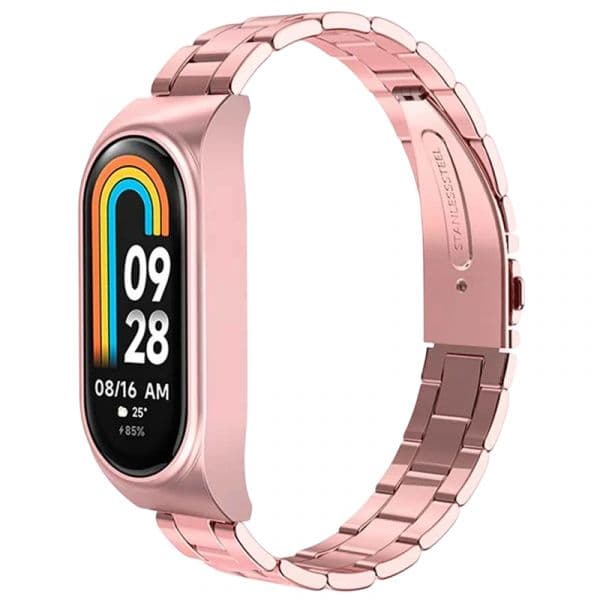 Crococase Bracelete Metal Elos para Xiaomi Mi Smart Band 9 / Mi Smart Band 8 Rose Gold