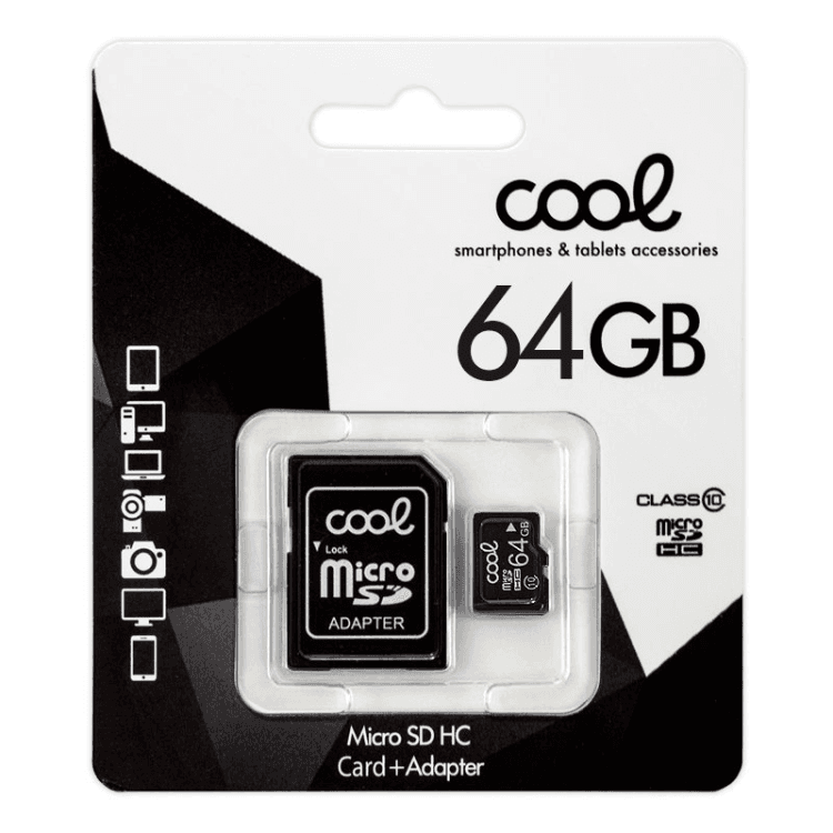 Cartão Memória Cool microSDHC 64GB C10 c/ Adaptador SD