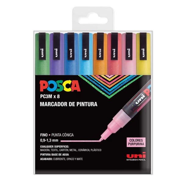 Uni Marcadores POSCA PC-3M 8 Cores Purpurinas 8 Unidades