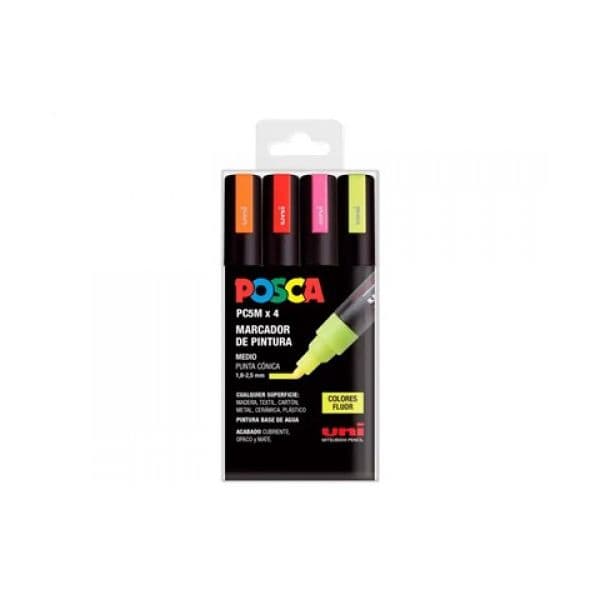 Marcador Uni PC5M Fluorescente Ponta Bullet 1.8-2.5mm Não-Permanente Conjunto 4