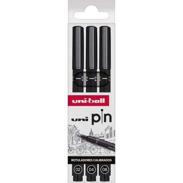 Uni Uni-Pin Marcadores Calibrados 0,2, 0,4, 0,8 Preto