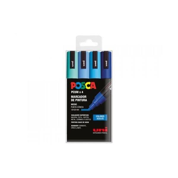 Uni Marcadores POSCA PC-5M, Ponta 1.8-2.5mm, Não Permanente, 4 Cores Azuis